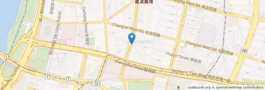 Mapa de ubicacion de 鍋貼爺爺 en تايوان, تايبيه الجديدة, تايبيه, 大同區.