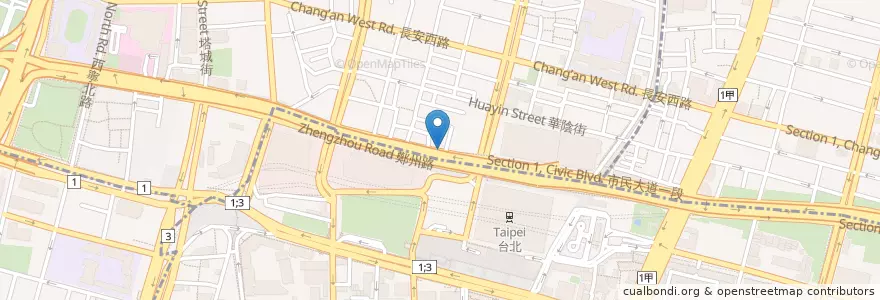 Mapa de ubicacion de Y11出口小吃攤 en Taiwan, 新北市, Taipei, 中正區.
