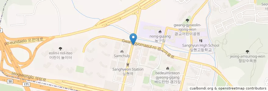 Mapa de ubicacion de 죠스떡볶이 en Korea Selatan, Gyeonggi, 용인시, 수지구.