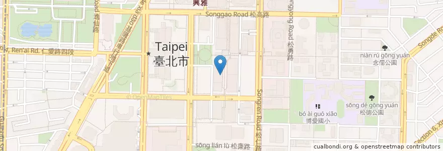 Mapa de ubicacion de PACKIE 銀杏川酒菜館 en تايوان, تايبيه الجديدة, تايبيه, 信義區.