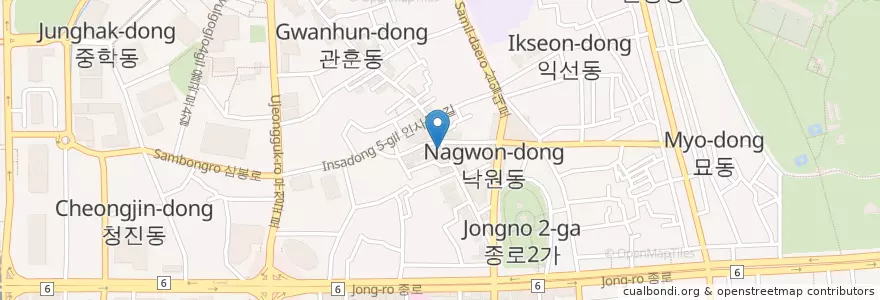 Mapa de ubicacion de Soegojib Insadong, Grilled beef en 대한민국, 서울, 종로구, 종로1·2·3·4가동.