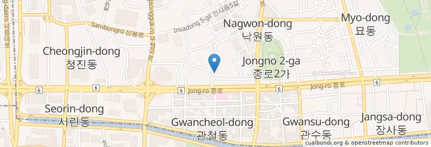 Mapa de ubicacion de Bulgogi en Südkorea, Seoul, 종로구, 종로1·2·3·4가동.