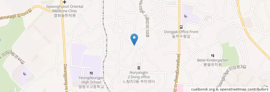 Mapa de ubicacion de 스카이피자 en Республика Корея, Сеул, 동작구, 노량진2동.