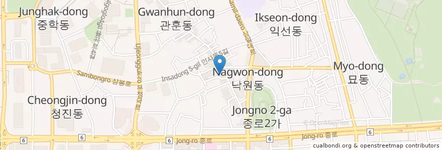 Mapa de ubicacion de Bukchon Sonmandu, Dumplings en Korea Selatan, 서울, 종로구, 종로1·2·3·4가동.