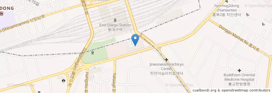 Mapa de ubicacion de bus terminal en 대한민국, 대구, 동구.