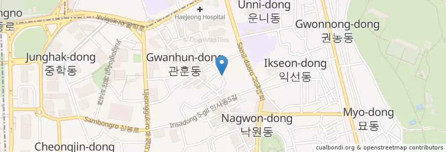 Mapa de ubicacion de Insadong Garlic Bossam,pork wraps en 大韓民国, ソウル, 鍾路区, 종로1·2·3·4가동.