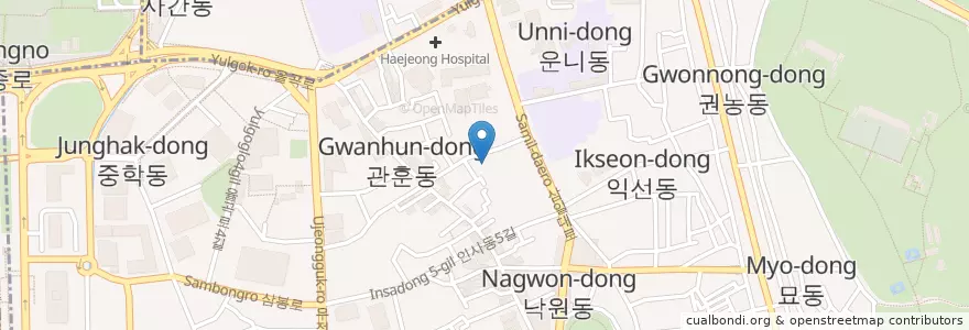 Mapa de ubicacion de Insadong Pot Sujebi,Korean Pancakes en Zuid-Korea, Seoel, 종로구, 종로1·2·3·4가동.