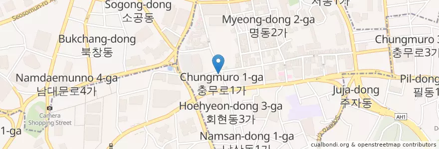Mapa de ubicacion de Wondang Gamjatang,Pork bone soup en South Korea, Seoul, Jung-Gu, Myeong-Dong.