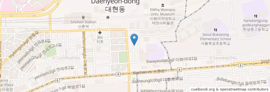 Mapa de ubicacion de Jjajangmyeun en Südkorea, Seoul, 마포구, 신촌동.