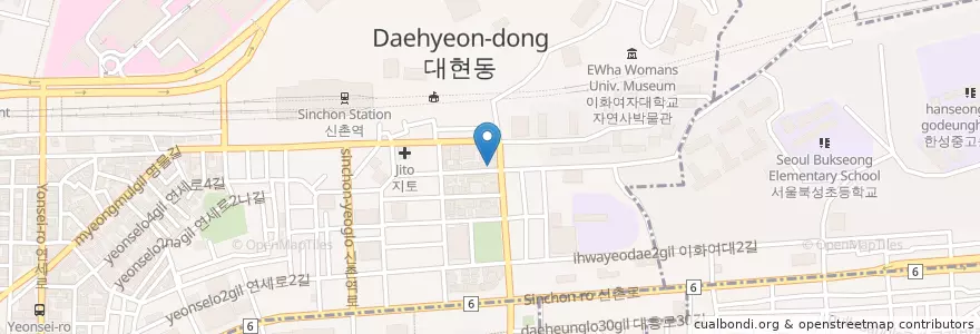 Mapa de ubicacion de Ewha Andong jimdak,Chix stew en Corea Del Sud, Seul, 마포구, 신촌동.