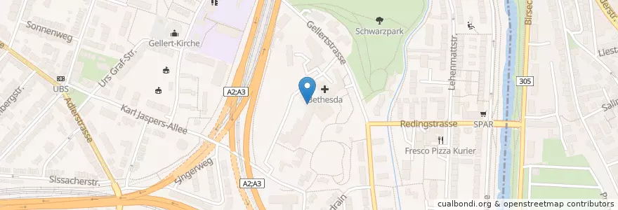Mapa de ubicacion de Orthopädie Klinik am Bethesda Spital en Svizzera, Basilea Città, Basel.