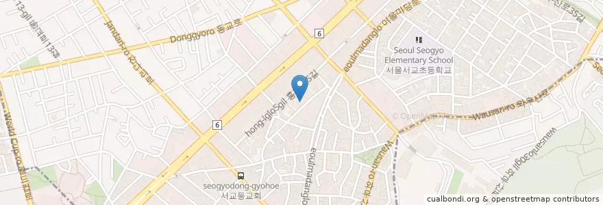 Mapa de ubicacion de Dwe ji sang hwe, AUCE Bbq en Corea Del Sur, Seúl, 마포구, 서교동.