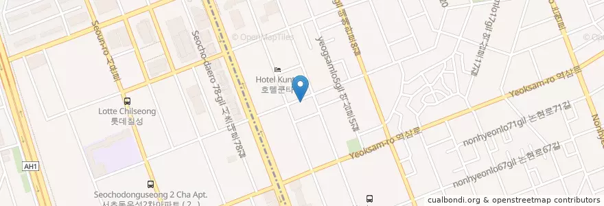 Mapa de ubicacion de Jeju Montrak, Bk pig Bbq en Coreia Do Sul, Seul, 강남구, 서초구, 역삼동, 역삼1동.