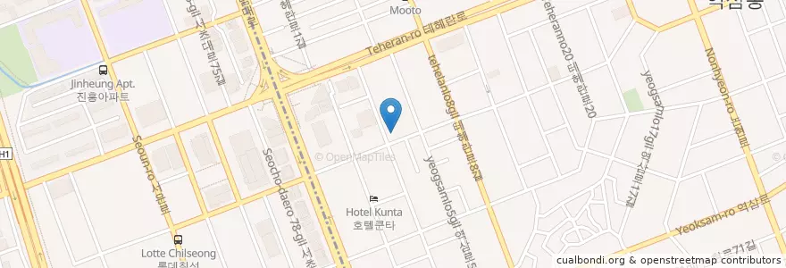 Mapa de ubicacion de Udon Myeongga Giriyama en 大韓民国, ソウル, 江南区, 瑞草区, 駅三洞, 駅三1洞.