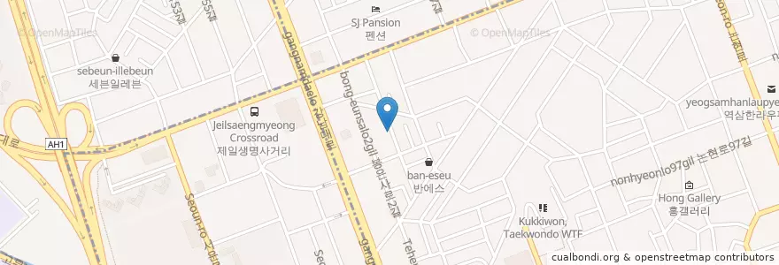 Mapa de ubicacion de Brother hood kitchen, Chix cultet & Waffles en 大韓民国, ソウル, 江南区, 瑞草区, 駅三洞, 駅三1洞.