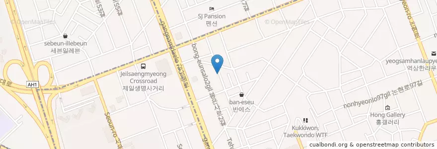 Mapa de ubicacion de Horangi Sikdang, Ramen. Gangnam en Республика Корея, Сеул, 강남구, 서초구, 역삼동, 역삼1동.
