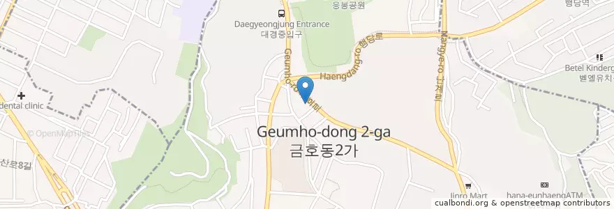 Mapa de ubicacion de 피자스쿨 신금호역점 en کره جنوبی, سئول, 성동구, 금호2·3가동.