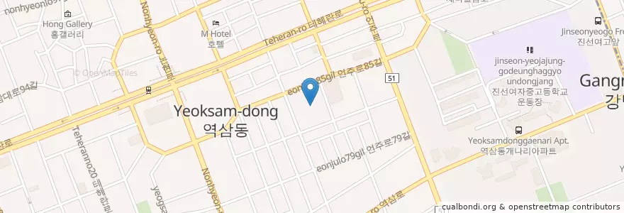 Mapa de ubicacion de Chambuja Seolleongtang, Ox bone soup en Zuid-Korea, Seoel, 강남구, 역삼동, 역삼1동, 역삼2동.