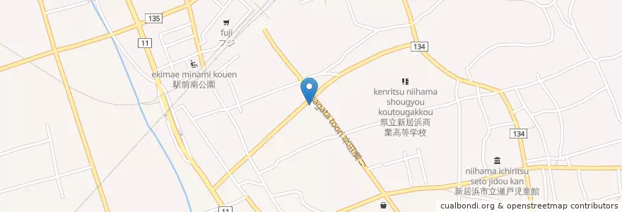 Mapa de ubicacion de 宮本眼科 en 日本, 愛媛県, 新居浜市.