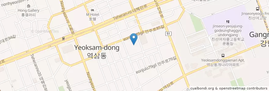 Mapa de ubicacion de chambuja Seolleongtang, Ox Bone soup en Südkorea, Seoul, 강남구, 역삼동, 역삼1동, 역삼2동.
