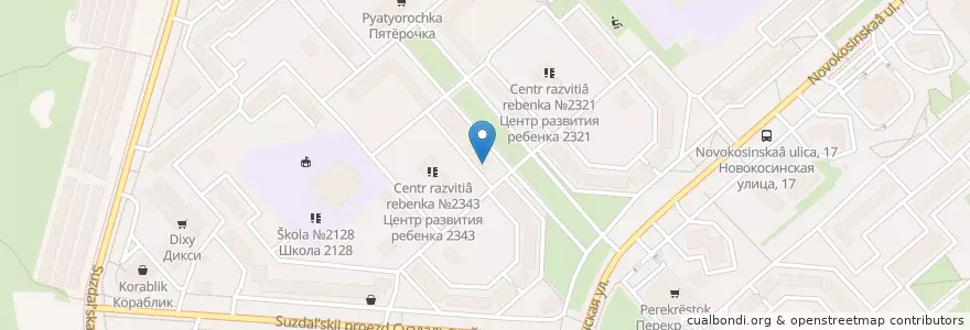 Mapa de ubicacion de Благовестие en Rusia, Distrito Federal Central, Москва, Восточный Административный Округ, Район Новокосино.
