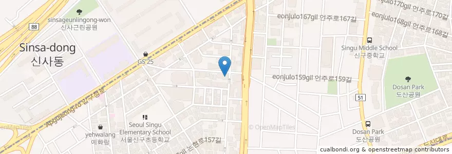 Mapa de ubicacion de 커피빈 en Республика Корея, Сеул, 강남구, 신사동, 압구정동.