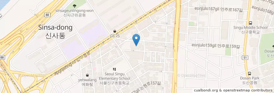 Mapa de ubicacion de 웨슬리문화센터 en Südkorea, Seoul, 강남구, 신사동, 압구정동.
