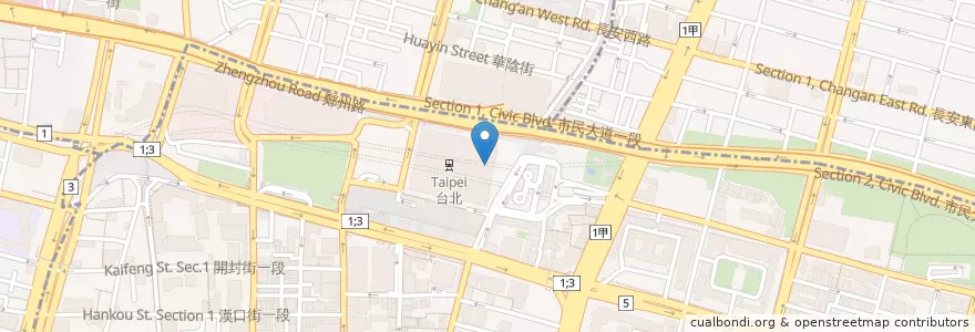 Mapa de ubicacion de 韓鶴亭 en 臺灣, 新北市, 臺北市, 中正區.