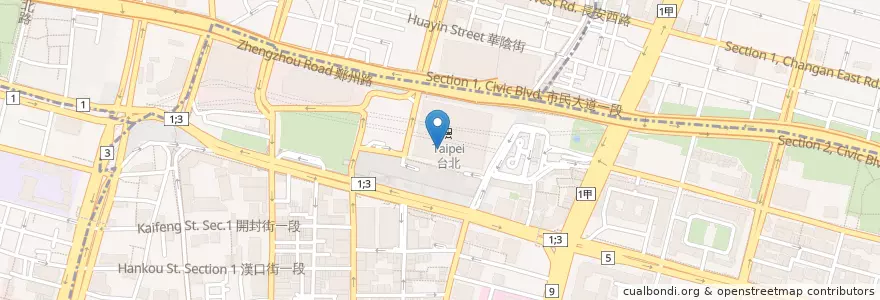 Mapa de ubicacion de 金子半之助 en 臺灣, 新北市, 臺北市, 中正區.