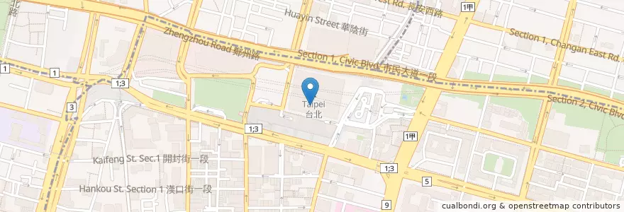 Mapa de ubicacion de Brown en Taïwan, Nouveau Taipei, Taipei, 中正區.