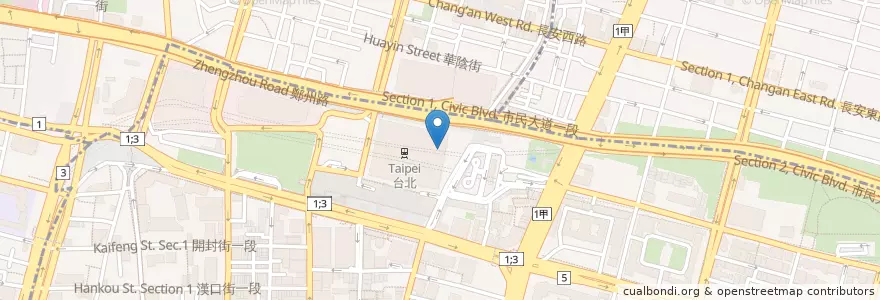 Mapa de ubicacion de 扒飯眷村菜 en 臺灣, 新北市, 臺北市, 中正區.