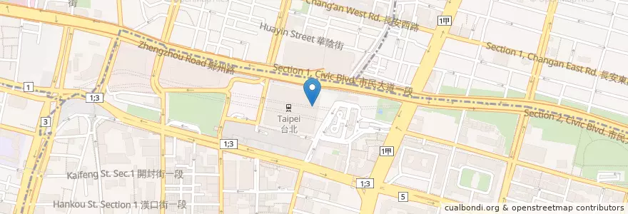 Mapa de ubicacion de 九九炙燒牛排 en Taiwan, Nuova Taipei, Taipei, 中正區.