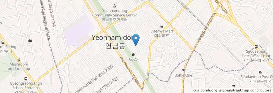 Mapa de ubicacion de 봉쥬르밥상 en Güney Kore, Seul, 마포구, 연남동.