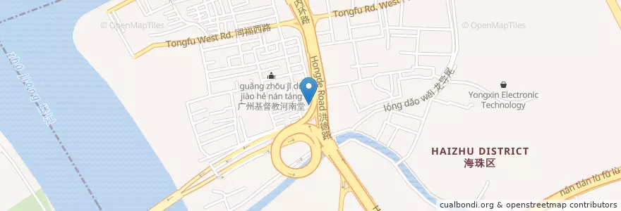 Mapa de ubicacion de 潮旺美食店 en 中国, 广东省, 广州市, 海珠区, 南华西街道.