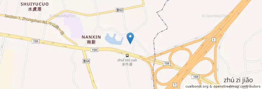 Mapa de ubicacion de 特斯拉 嘉義水牛公園超級充電站 en Taiwan, Taiwan, Landkreis Chiayi, Taibao.
