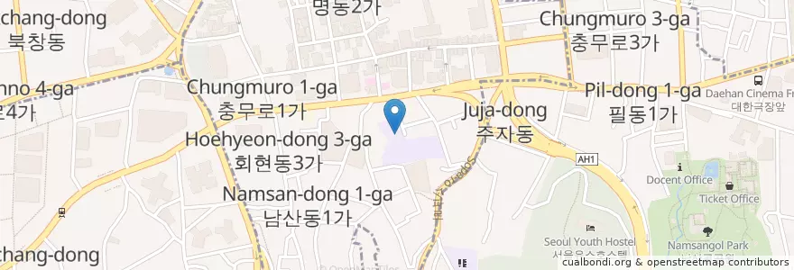 Mapa de ubicacion de Seoul Namsan Elementary School en Korea Selatan, 서울, 중구, 명동.