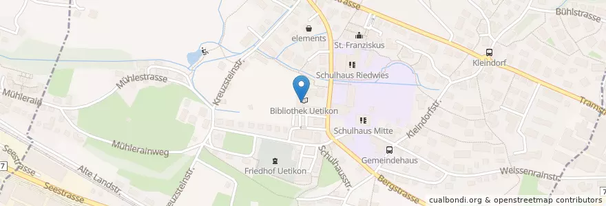 Mapa de ubicacion de Bibliothek Uetikon en سوئیس, زوریخ, Bezirk Meilen, Uetikon Am See.