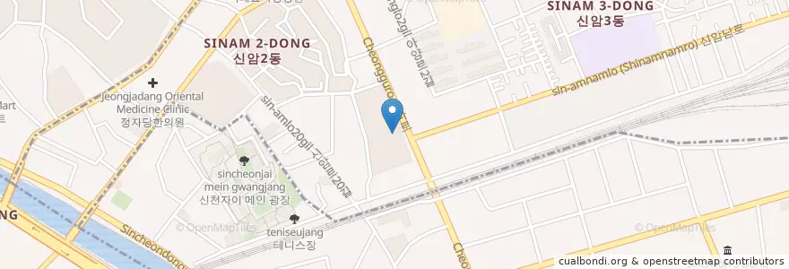 Mapa de ubicacion de 대구 동신초등 학교 en كوريا الجنوبية, ديغو, 동구, 신암동, 신천동.