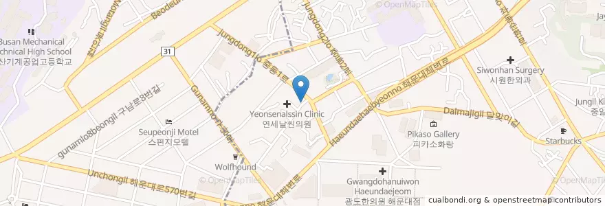 Mapa de ubicacion de Idk en 韩国/南韓, 釜山, 海雲臺區.
