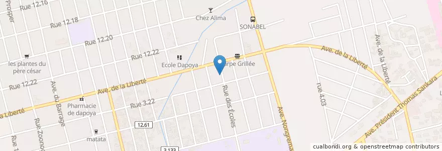 Mapa de ubicacion de Maquis restau Farafina en 布基纳法索, Centre, Kadiogo, 瓦加杜古.