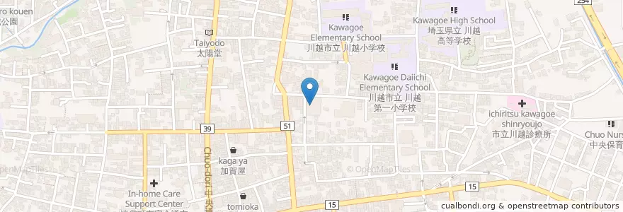 Mapa de ubicacion de 川越郵便局 en 日本, 埼玉县, 川越市.