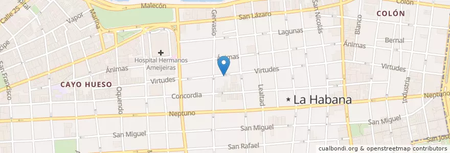 Mapa de ubicacion de Pizzería Los Villar en Kuba, Havanna, Centro Habana.