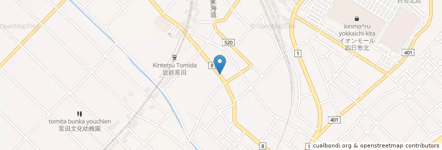 Mapa de ubicacion de 三重銀行 冨田支店 en Japão, 三重県, 四日市市.