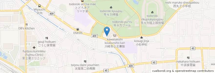 Mapa de ubicacion de とどろき亭 en 日本, 神奈川縣, 川崎市, 中原区.