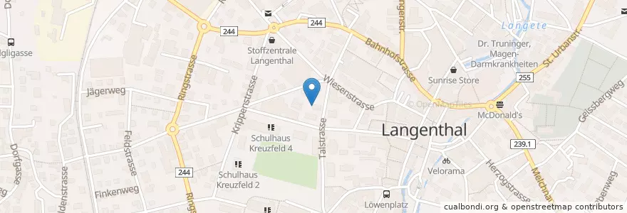 Mapa de ubicacion de EMK Langenthal en Schweiz/Suisse/Svizzera/Svizra, Bern/Berne, Verwaltungsregion Emmental-Oberaargau, Verwaltungskreis Oberaargau, Langenthal.
