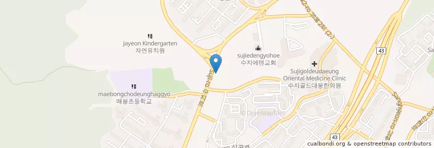 Mapa de ubicacion de 돌풍 숙성생고기 en كوريا الجنوبية, 경기도, 용인시, 수지구.