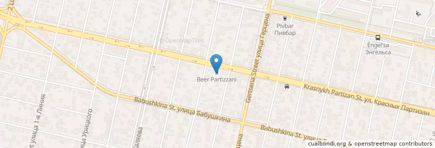 Mapa de ubicacion de Beer Partizzani en Rusya Federasyonu, Южный Федеральный Округ, Krasnodar Krayı, Городской Округ Краснодар.