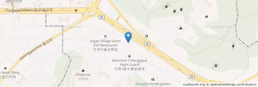 Mapa de ubicacion de 서민회집 en Güney Kore, Daegu, 수성구, 만촌동.