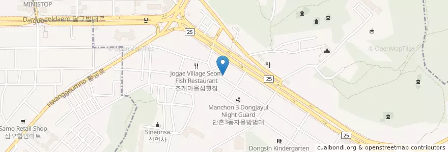 Mapa de ubicacion de 미정 갈비 en Coreia Do Sul, Daegu, 수성구, 만촌동.