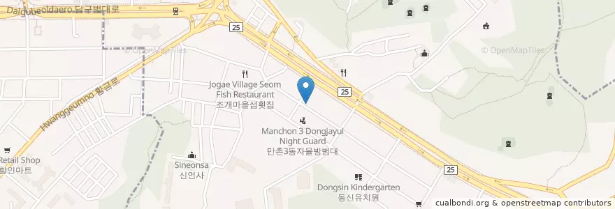 Mapa de ubicacion de 커피명가 엘림점 en Coreia Do Sul, Daegu, 수성구, 만촌동.